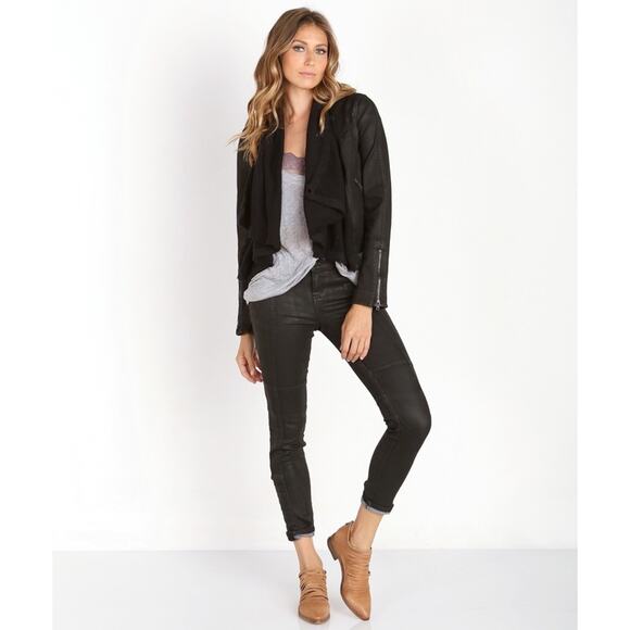 Free People Drape Front Coated Jacket in Black - Picture 1 of 8